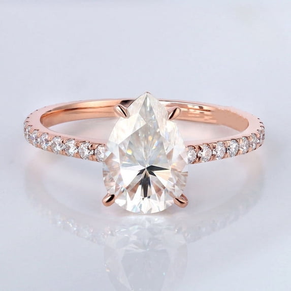 solitaire jewels 3CT Pear Moissanit Hidden Halo Engagement Ring For Women, 18K Rose Gold