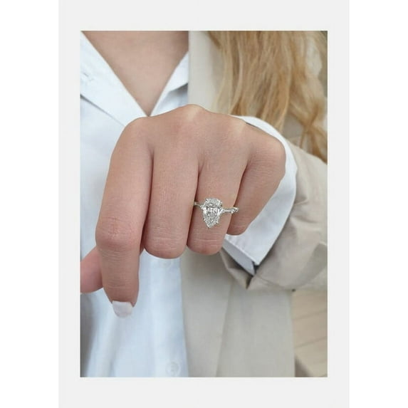 solitaire jewels 3CT Pear Moissanite Solitaire Engagement Ring For Women, 14K White Gold Plating Over Silver, D Color VVS Clarity