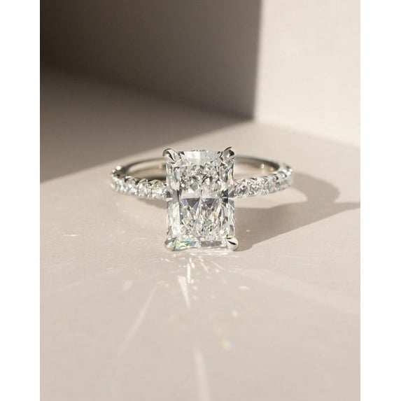 solitaire jewels 3CT Radiant Moissanit Hidden Halo Engagement Ring For Women, 18K White Gold