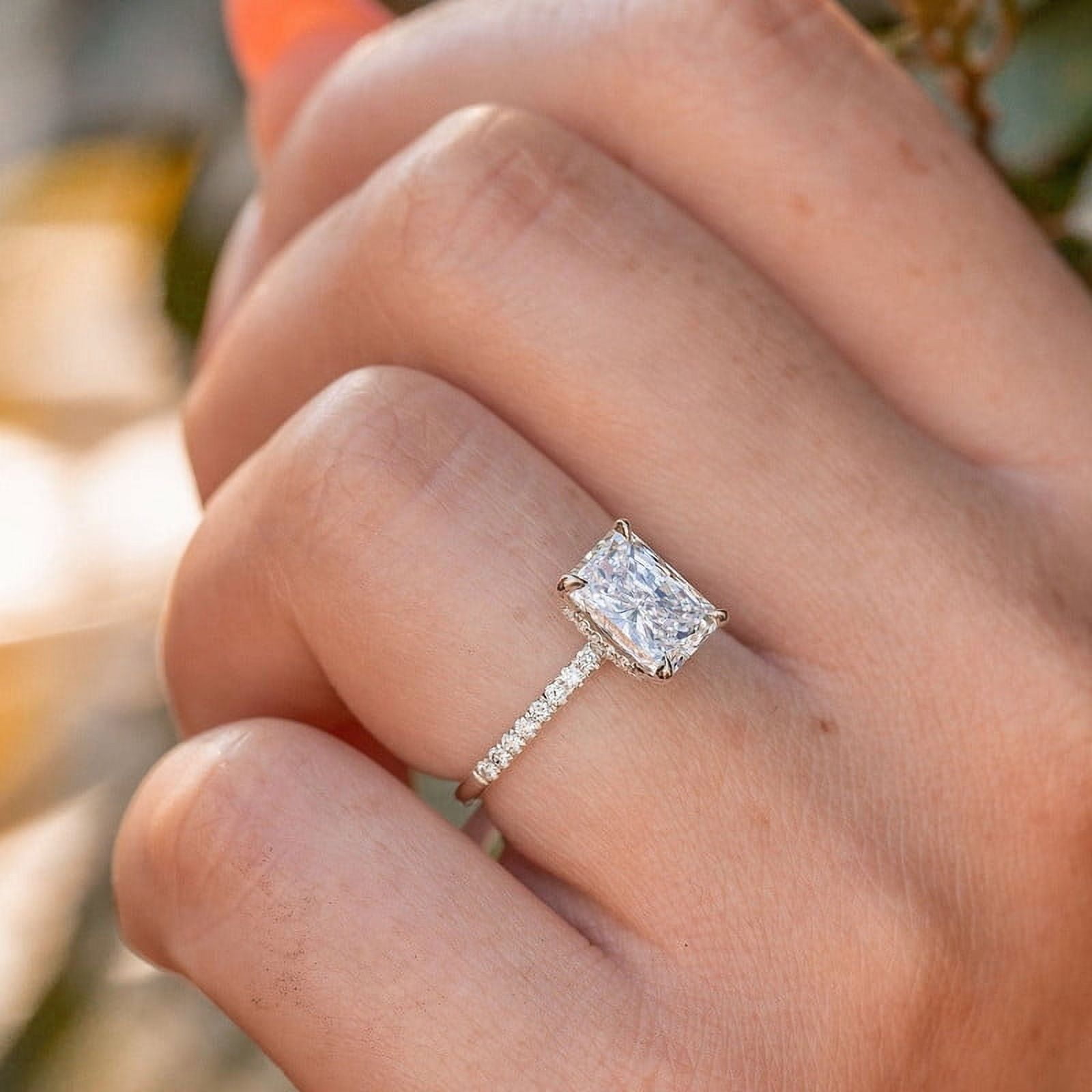 solitaire jewels 3CT Radiant Moissanite Hidden Halo Engagement Ring For Women, 10K White Gold