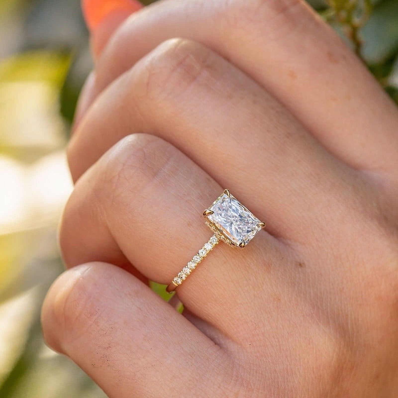 solitaire jewels 3CT Radiant Moissanite Hidden Halo Engagement Ring For Women, 14K Yellow Gold
