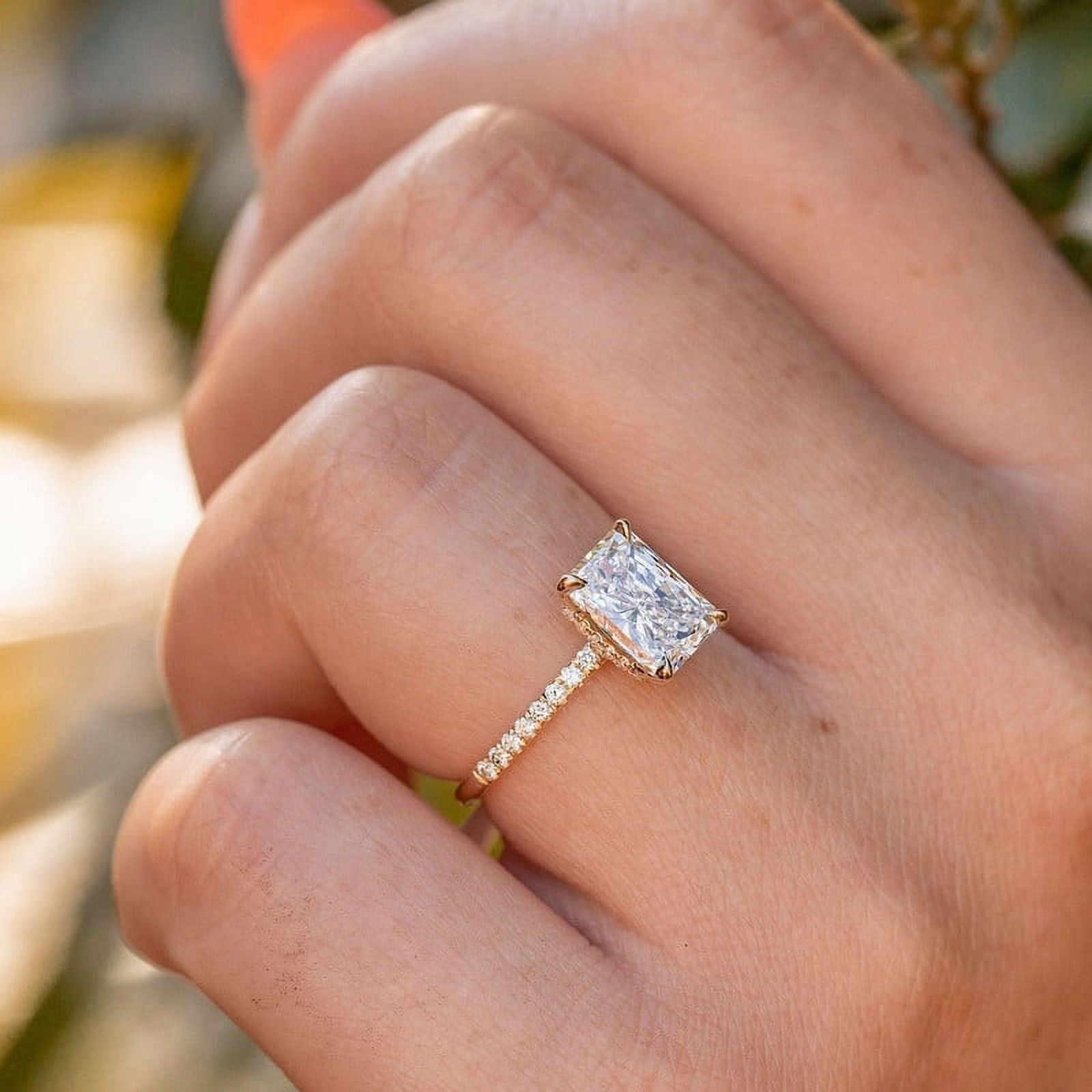 solitaire jewels 3CT Radiant Moissanite Hidden Halo Engagement Ring For Women, 18K Rose Gold