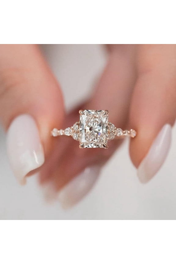 3CT Radiant Moissanite Hidden Halo Engagement Ring For Women, 18K Rose Gold