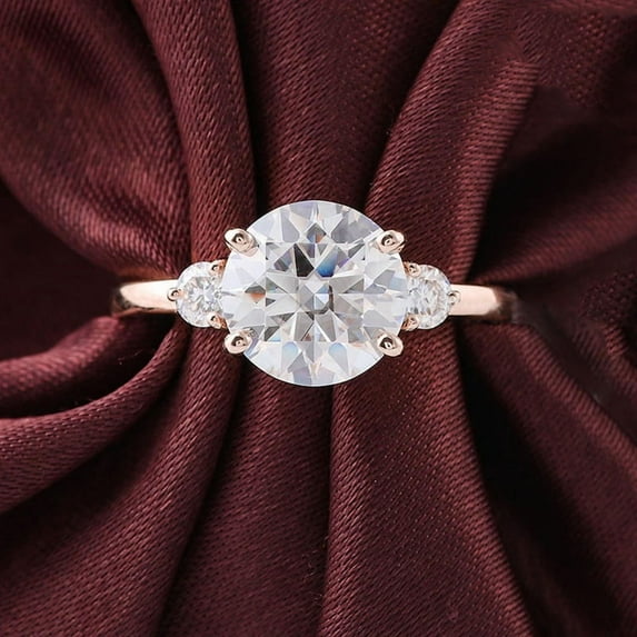 solitaire jewels 3.00CT Round Moissanite 3 Stone Engagement Ring For Women, 10K Rose Gold