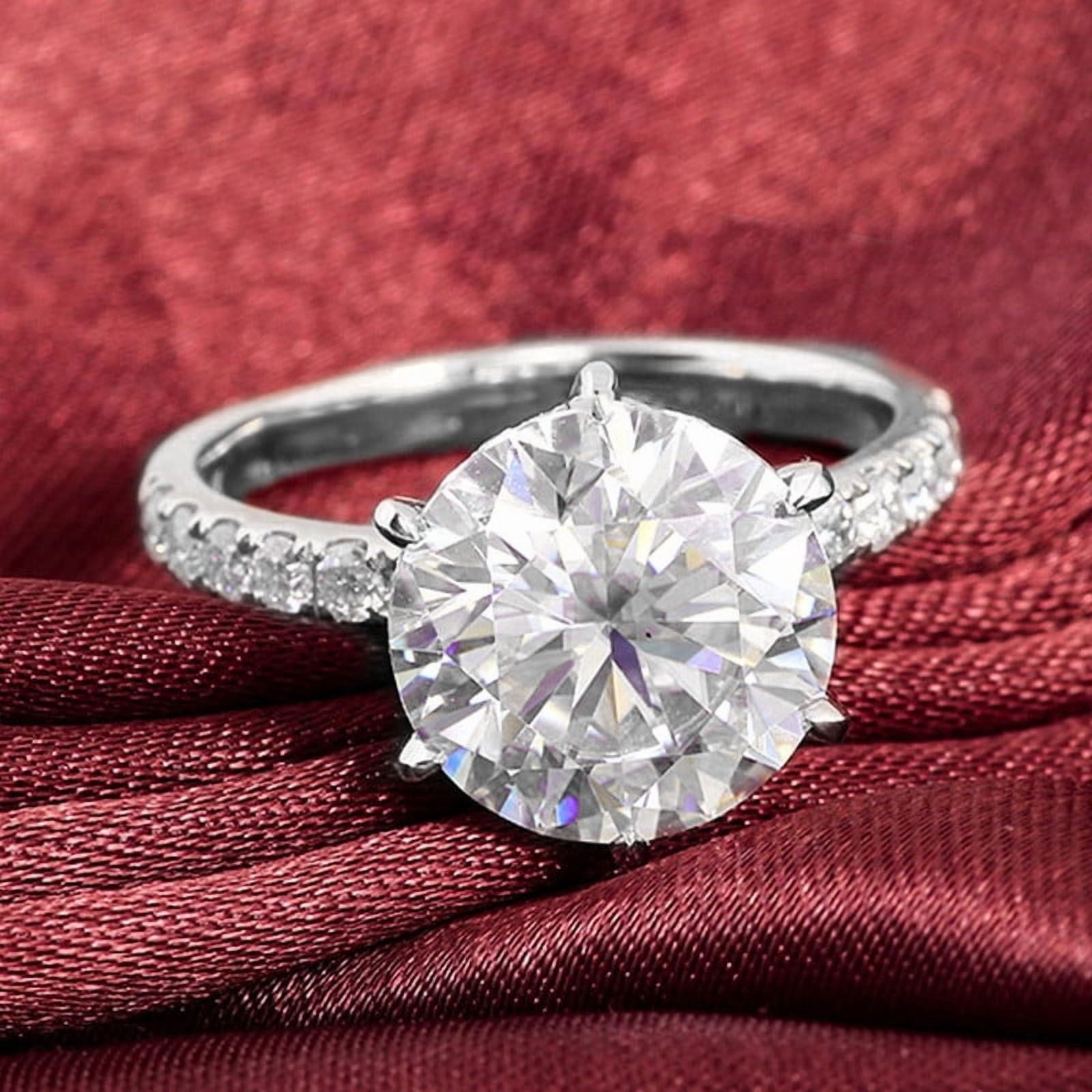 solitaire jewels 3CT Round Moissanite Hidden Halo Engagement Ring For Women, 10K White Gold