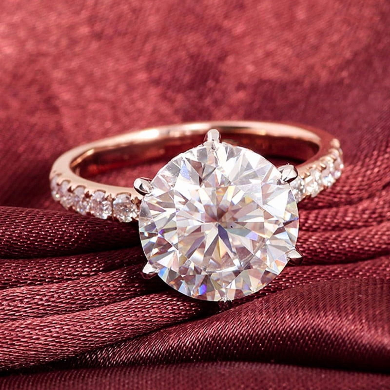 solitaire jewels 3CT Round Moissanite Hidden Halo Engagement Ring For Women, 18K Rose Gold