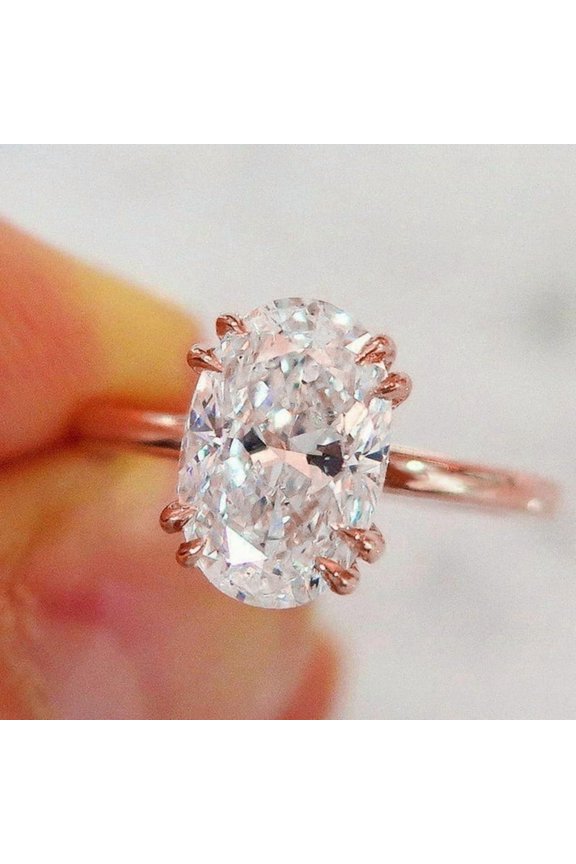 4.25CT Double Prong Oval Moissanite Solitaire Engagement Ring For Women, 10K Rose Gold
