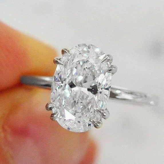 solitaire jewels 4.25CT Double Prong Oval Moissanite Solitaire Engagement Ring For Women, 10K White Gold