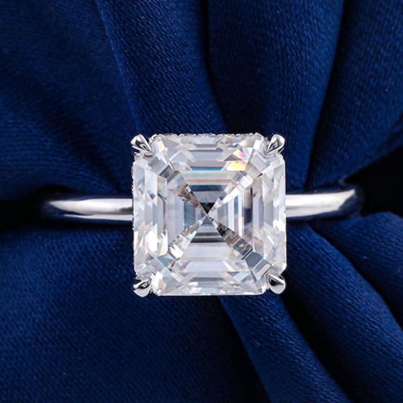 solitaire jewels 4CT Asscher Moissanite Hidden Halo Engagement Ring For Women, 18K Rose Gold