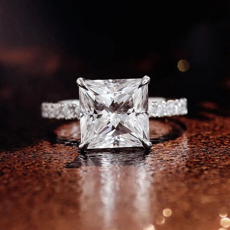 solitaire jewels 4CT Princess Moissanite Solitaire Engagement Ring For Women, 10K White Gold
