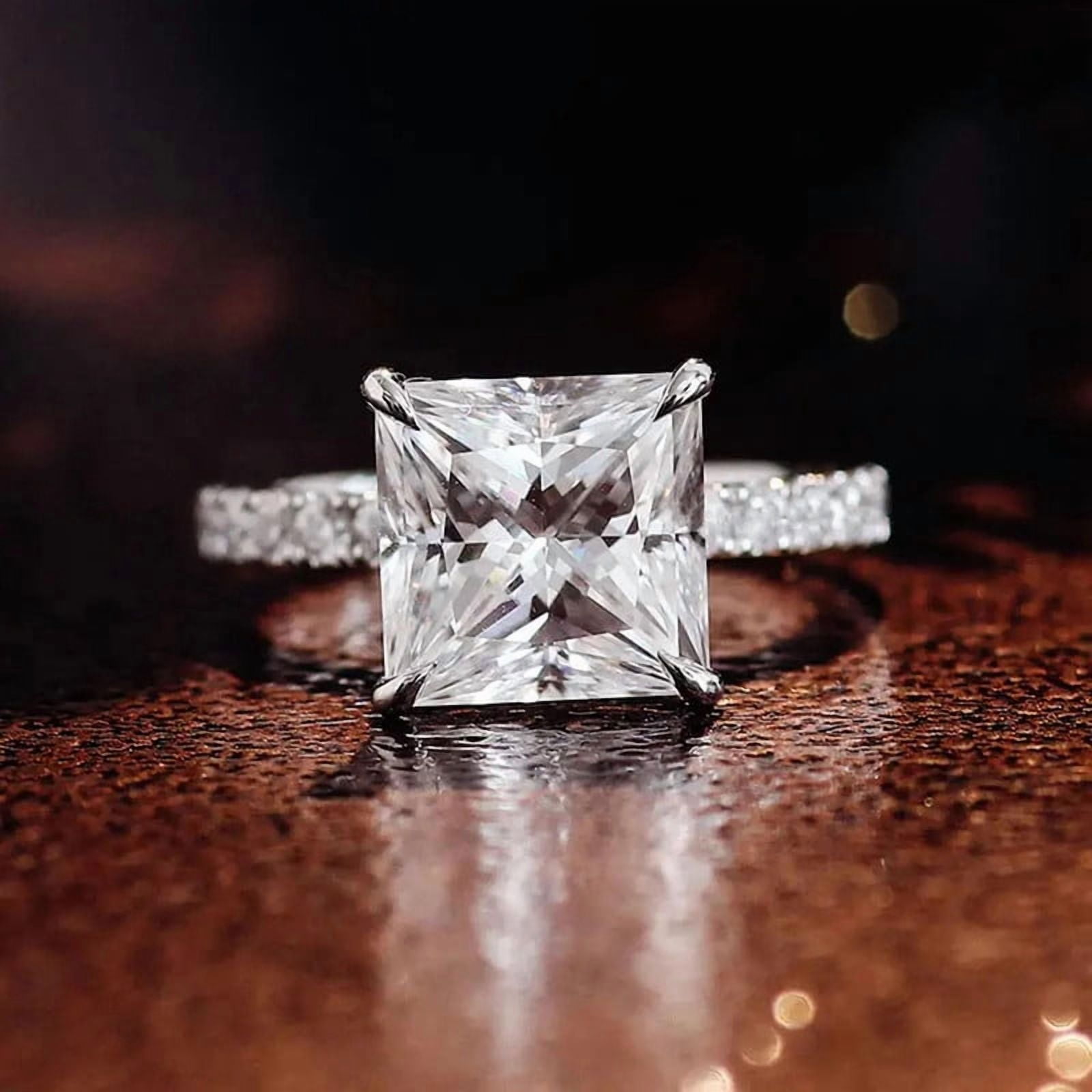 solitaire jewels 4CT Princess Moissanite Solitaire Engagement Ring For Women, 10K White Gold