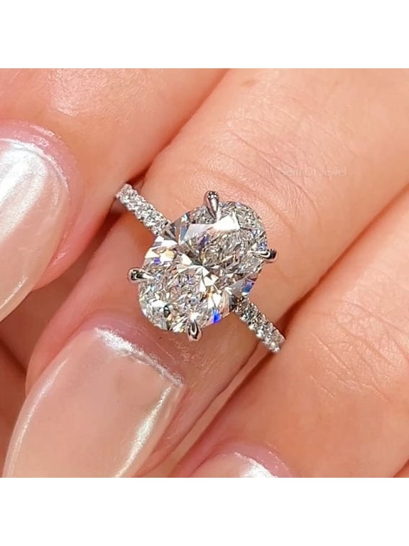4TCW Oval Hidden Halo Moissanite Engagement Ring For Women, 10K White Gold