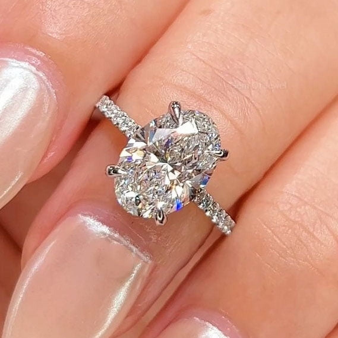 solitaire jewels 4TCW Oval Hidden Halo Moissanite Engagement Ring For Women, 14K Yellow Gold