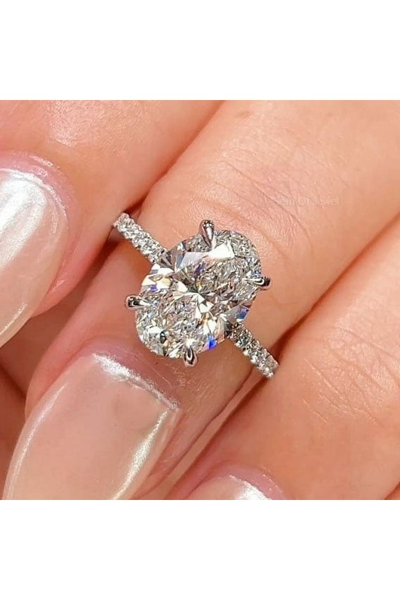 4TCW Oval Hidden Halo Moissanite Engagement Ring For Women, 14K Yellow Gold