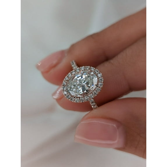 solitaire jewels 4TCW Oval Moissanite Halo Engagement Ring For Women, 14K Rose Gold