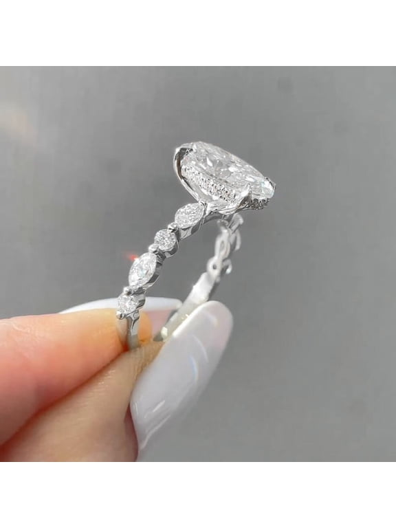 4TCW Oval Moissanite Hidden Halo Engagement Ring For Women, 14K White Gold