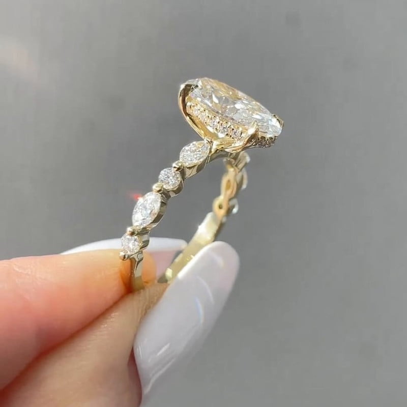 solitaire jewels 4TCW Oval Moissanite Hidden Halo Engagement Ring For Women, 10K Yellow Gold