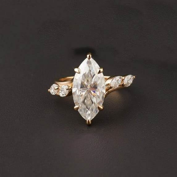 solitaire jewels 5 Stone 2.5CT Marquise Moissanite Engagement Ring For Women, 14K Yellow Gold