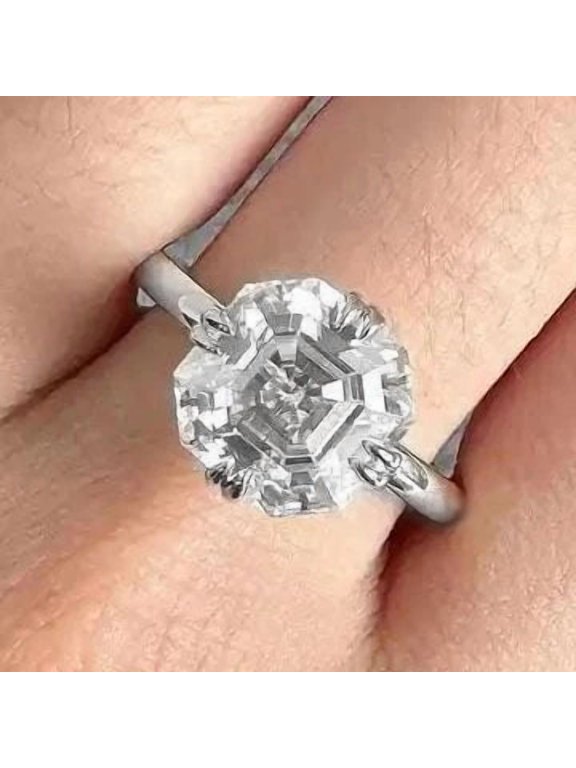 5CT Asscher Moissanite Double Prong Solitaire Engagement Ring For Women, 10K White Gold
