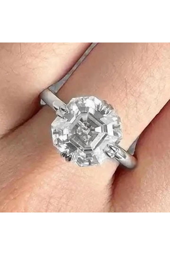 5CT Asscher Moissanite Double Prong Solitaire Engagement Ring For Women, 10K White Gold