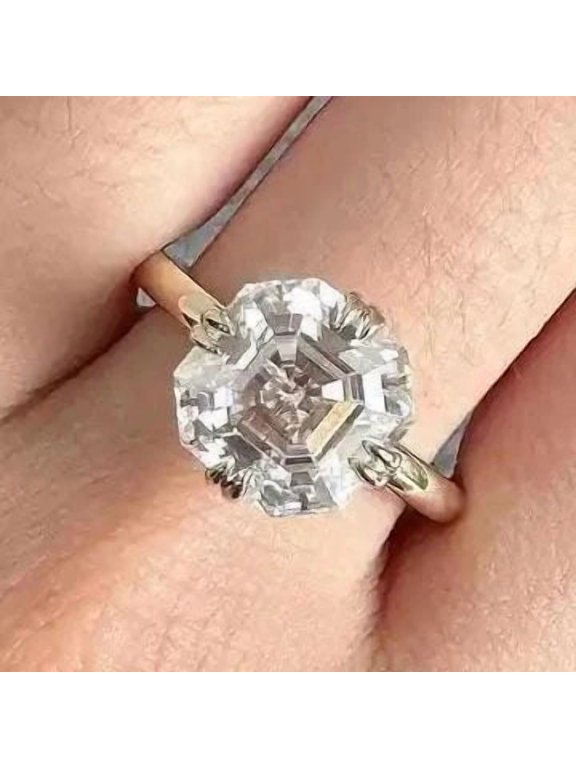 5CT Asscher Moissanite Double Prong Solitaire Engagement Ring For Women, 10K Yellow Gold