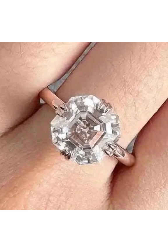 5CT Asscher Moissanite Double Prong Solitaire Engagement Ring For Women, 14K Rose Gold