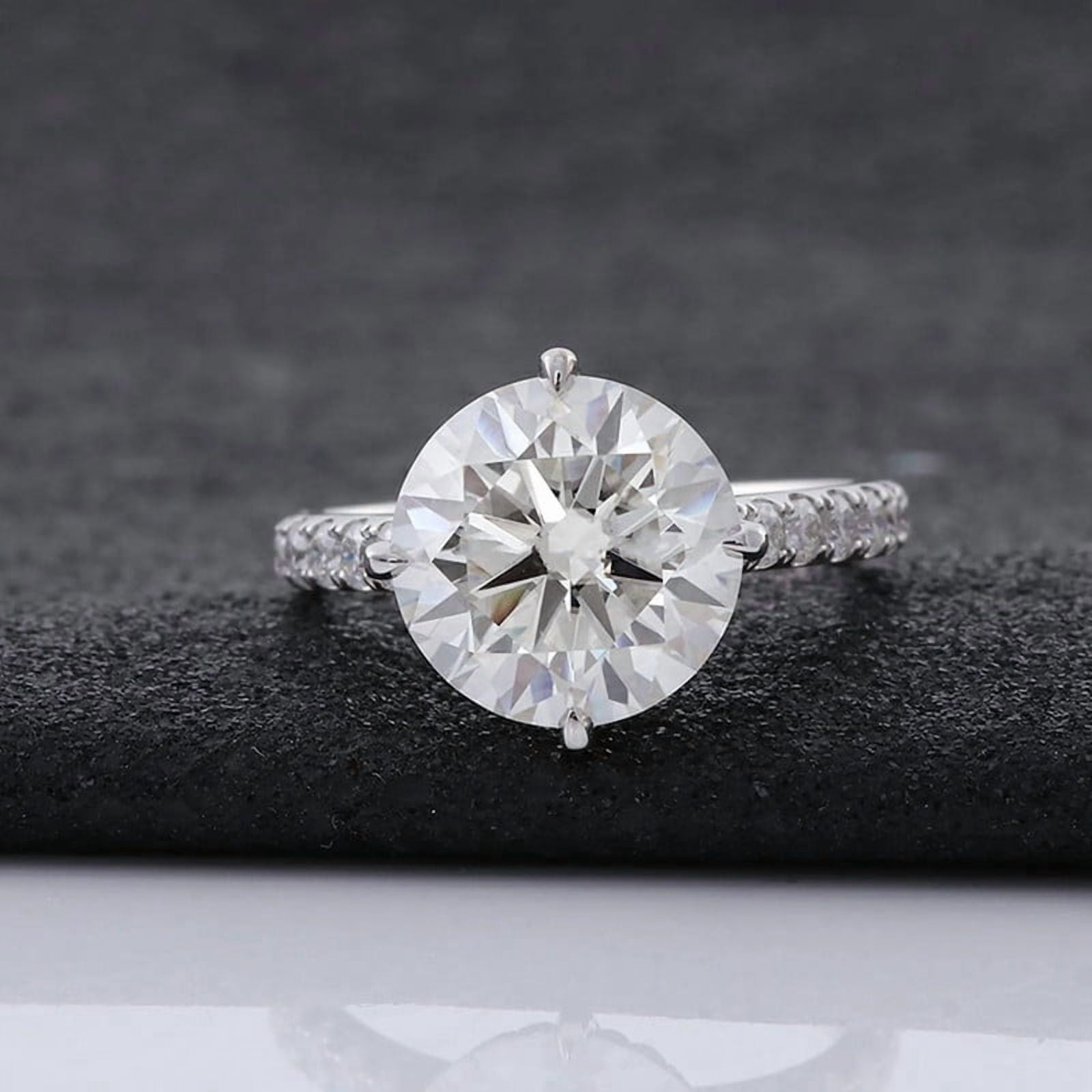 solitaire jewels 5CT Round Moissanite Hidden Halo Engagement Ring For Women, 18K White Gold