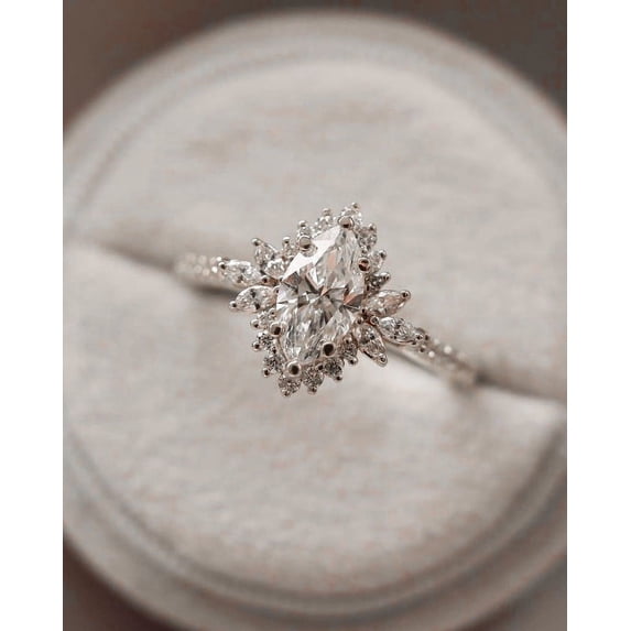 solitaire jewels Art Deco 1CT Marquise Moissanit Engagement Ring For Women, 10K White Gold