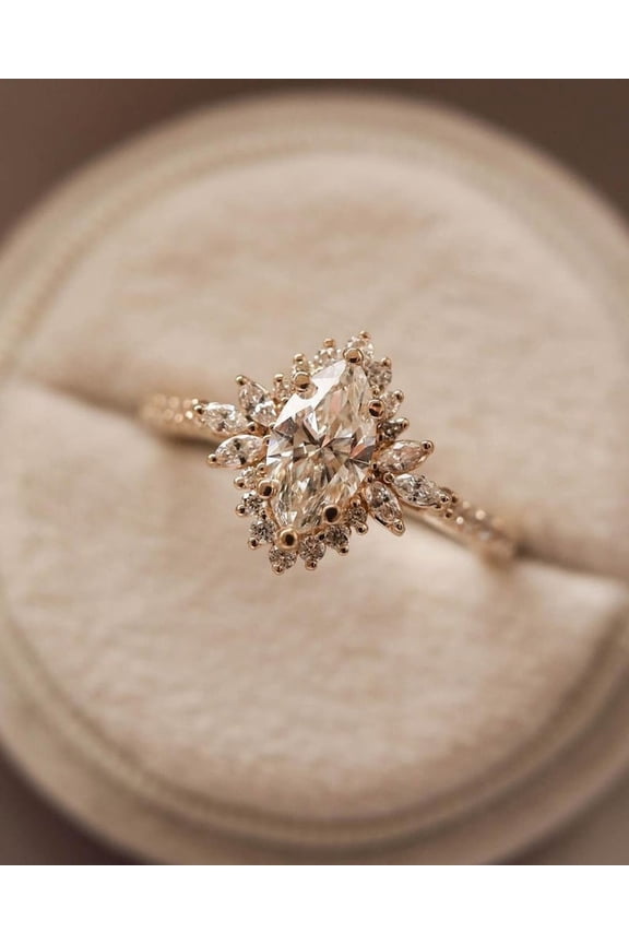 Art Deco 1CT Marquise Moissanit Engagement Ring For Women, 14K Rose Gold