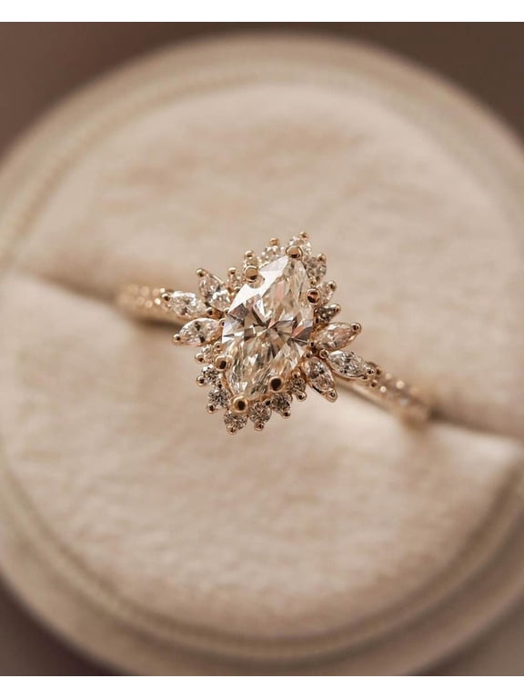 Art Deco 1CT Marquise Moissanit Engagement Ring For Women, 14K Rose Gold