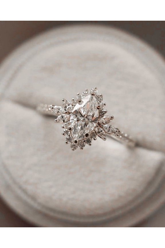 Art Deco 1CT Marquise Moissanit Engagement Ring For Women, 14K White Gold