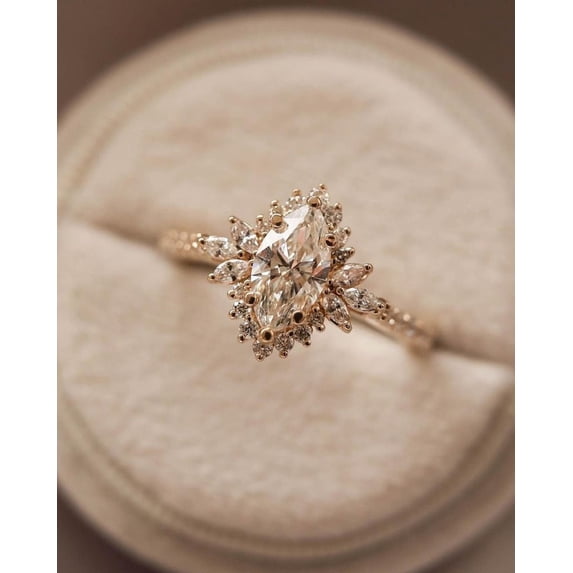 solitaire jewels Art Deco 1CT Marquise Moissanit Engagement Ring For Women, 14K Yellow Gold
