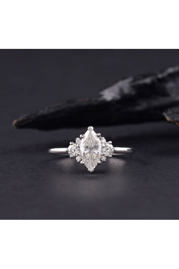 Art Deco Marquise Moissanite Engagement Ring For Women, 3CT, 10K White Gold