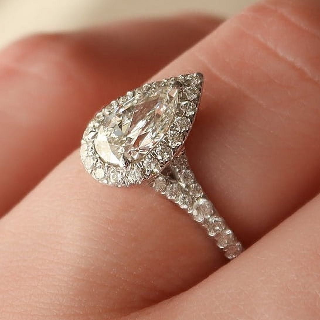 solitaire jewels Art Deco Pera Moissanite Engagement Ring For Women With Split Shank, 10K White Gold
