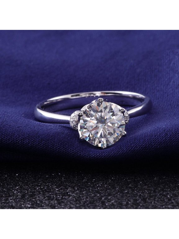 Art Deco Tulip Setting 3CT Round Moissanite Solitaire Engagement Ring For Women, 10K White Gold
