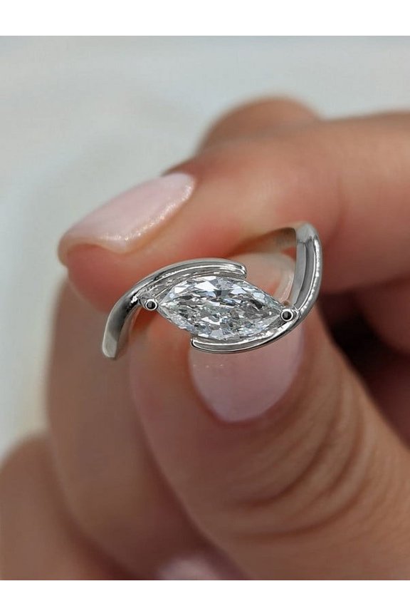 Cross Over Shank Style 1.5CT Marquise Moissanite Engagement Ring For Women, 18K White Gold