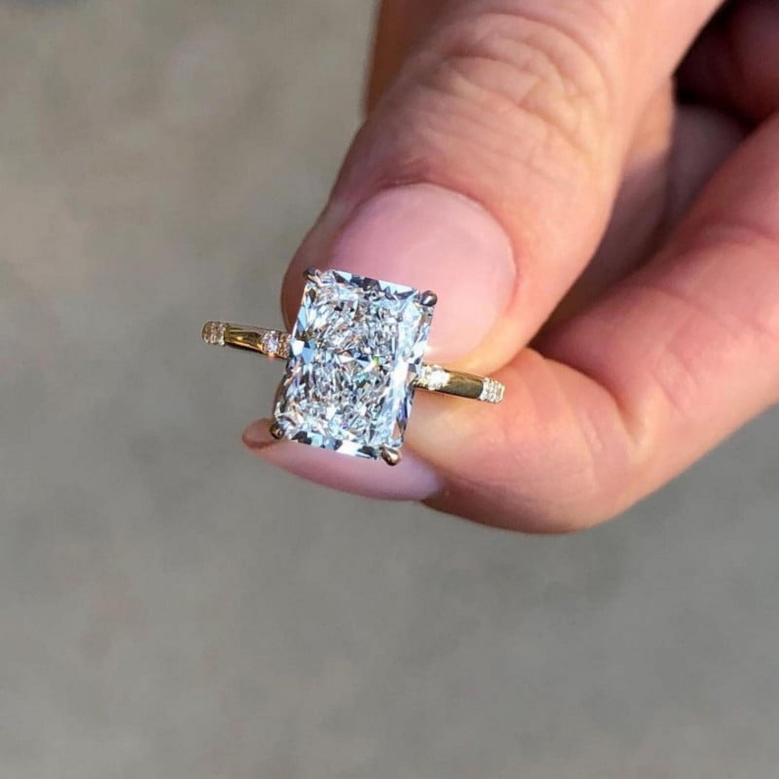 solitaire jewels Huge 6.5CT Radiant Moissanite Hidden Halo Engagement Ring For Women, 10K White Gold