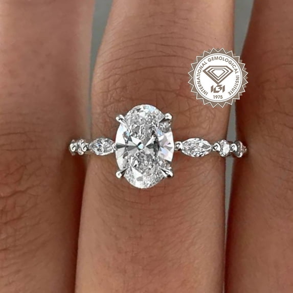 solitaire jewels IGI Certified 1.5CT Oval Lab Grown Diamond Soloitaire Engagement Ring For Women, 10K White Gold, EF Color VS Clarity