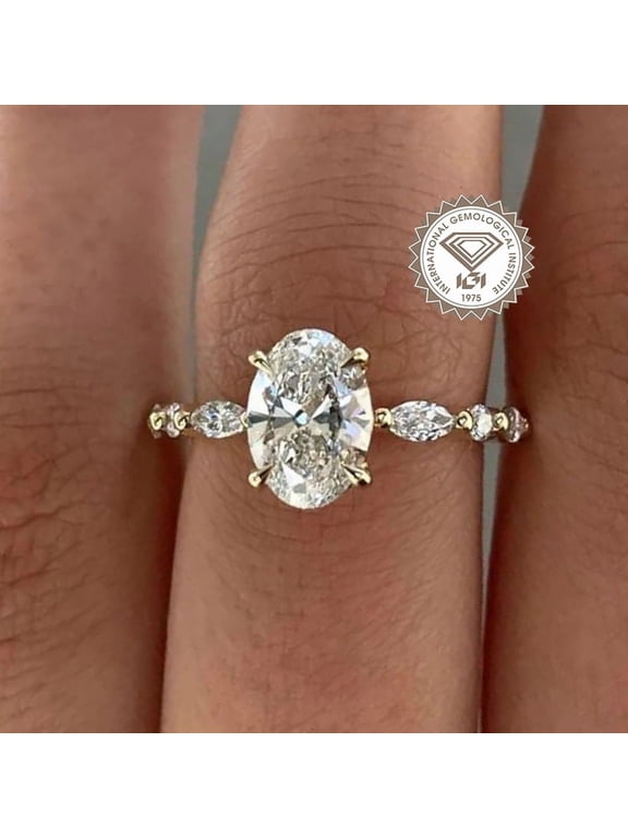 IGI Certified 1.5CT Oval Lab Grown Diamond Soloitaire Engagement Ring For Women, 10K Yellow Gold, EF Color VS Clarity