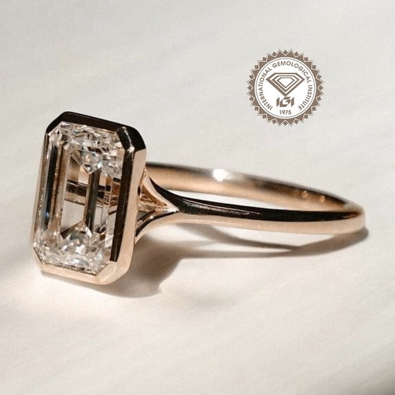 Solitaire Lab Diamond solitaire jewels IGI Certified 2CT Bezel Setting Emerald Lab Grown ...