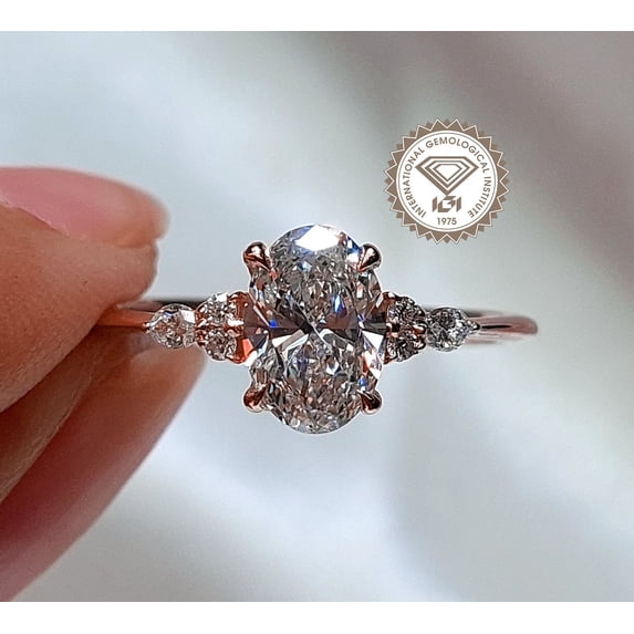 solitaire jewels IGI Certified 2CT Oval Lab Grown Diamond Engagement Ring For Women, 14K Rose Gold, EF Color VS Clarity