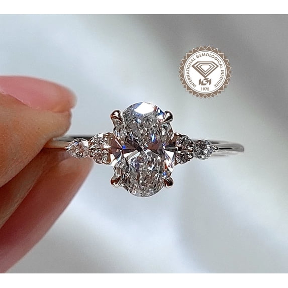 solitaire jewels IGI Certified 2CT Oval Lab Grown Diamond Engagement Ring For Women, 18K White Gold, EF Color VS Clarity