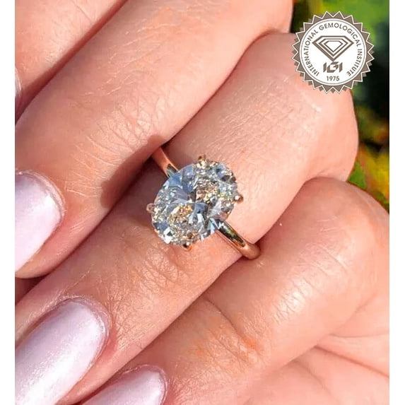 Color For Rings solitaire jewels IGI Certified 3CT Oval Cut Lab Grown Diamond Hidden ...