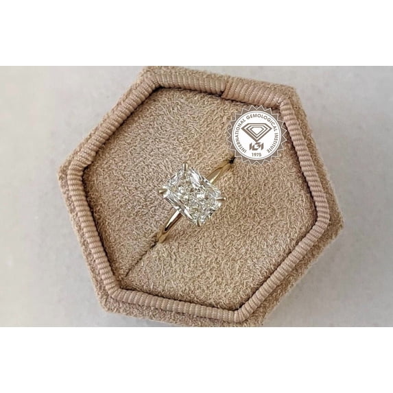 solitaire jewels IGI Certified 3CT Radiant Cut Lab Grown Diamond Solitaire Engagement Ring For women, 14K Rose Gold, EF Color VS Clarity