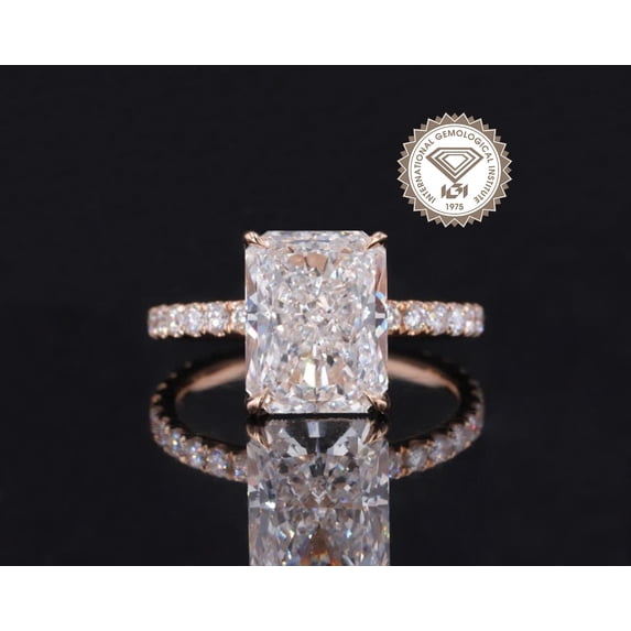 solitaire jewels IGI Certified 3CT Radiant Hidden Halo Lab Grown Diamond Engagement Ring For Women, EF-VS1, 10K Rose Gold