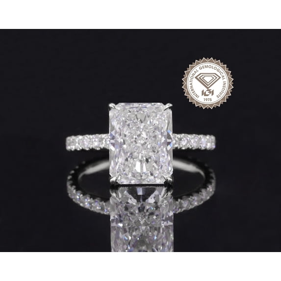 solitaire jewels IGI Certified 3CT Radiant Hidden Halo Lab Grown Diamond Engagement Ring For Women, EF-VS1, 10K White Gold