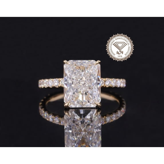 solitaire jewels IGI Certified 3CT Radiant Hidden Halo Lab Grown Diamond Engagement Ring For Women, EF-VS1, 14K Yellow Gold