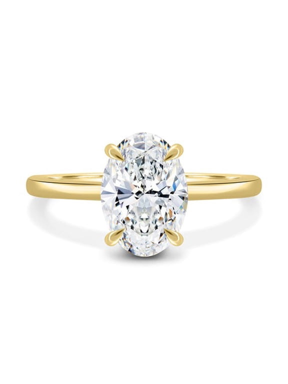 IGI Certified Hidden Halo 3CT Oval Lab Grown Diamond Engagement Ring For Women, 10K Yellow Gold, EF Color VS Clarity