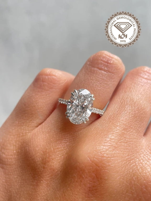 IGI Certified Hidden Halo 4CT Oval Cut Lab Grown Diamond Engagement Ring For Women, 10K White Gold, EF Color VS Clarity