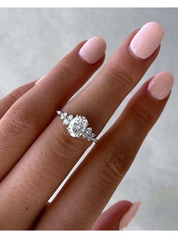 Snow Drift Style 1.75CT Oval Moissanite Engagement Ring For Women, 14K White Gold